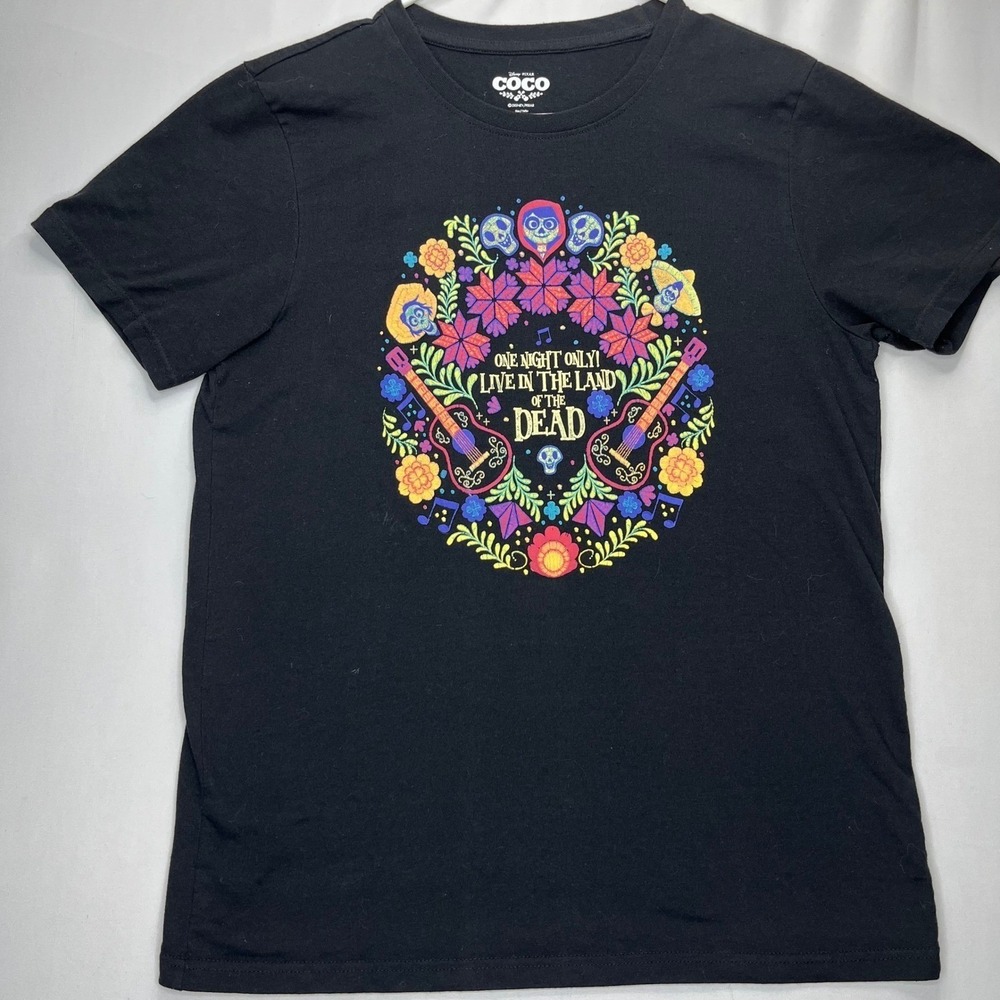 Disney Coco T-Shirt Land of the Dead Graphic Mens L Black Cotton Short Sleeve